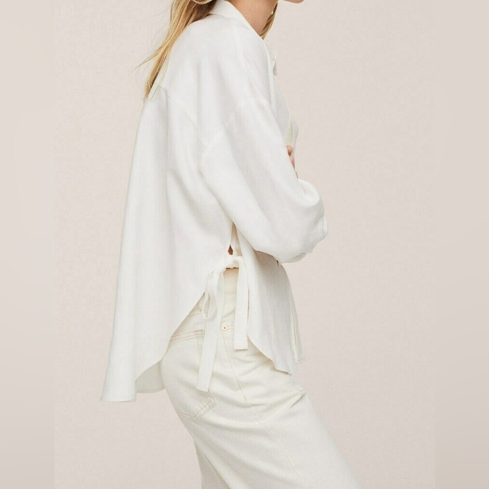 Mango White Button-Up Blouse With Ties XS - Picture 2 of 7